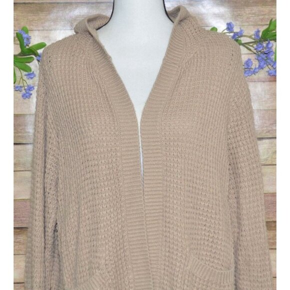 Soho Apparel Light Brown Open Front Hoodie Crochet Cardigan Sweater Size 2XL - Picture 8 of 15